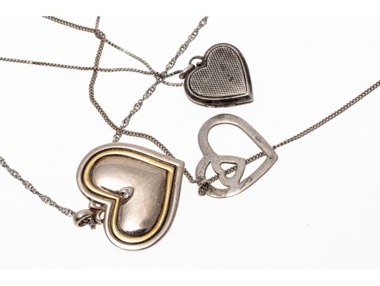 Three Sterling Heart Pendant Necklaes