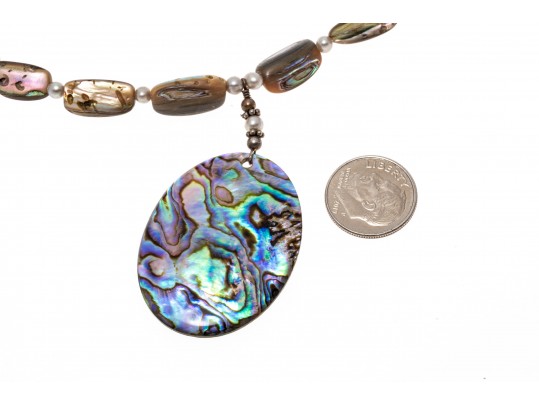 Lot Of Teal And Blue Green Color Jewelry, Including A Sterling And Abalone Necklace