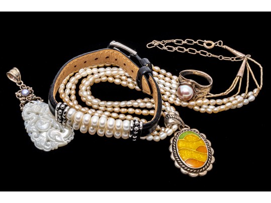 Collection Of Sterling And Pearl Jewelry