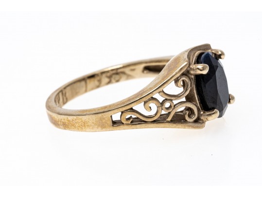 14K And Opaque Sapphite Scrollwork Ring, Size 6.5