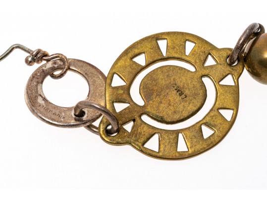 Sterling Silver And Brass Contemporary Long Drop Earrings 