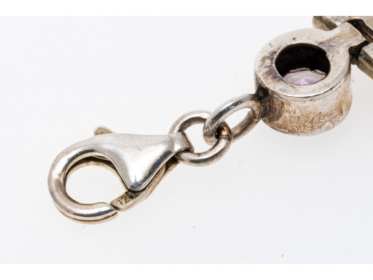 Sterling Silver Pretty Amethyst Line Bracelet Paired With Purple Cz Earrings