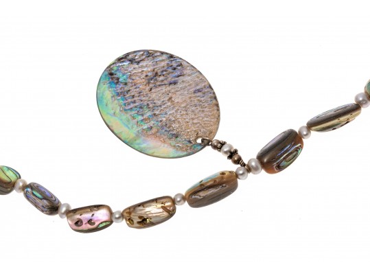 Lot Of Teal And Blue Green Color Jewelry, Including A Sterling And Abalone Necklace