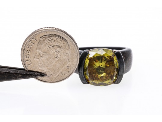 Sterling Silver Fabulous Contemporary Yellow CZ Ring, Size 7-