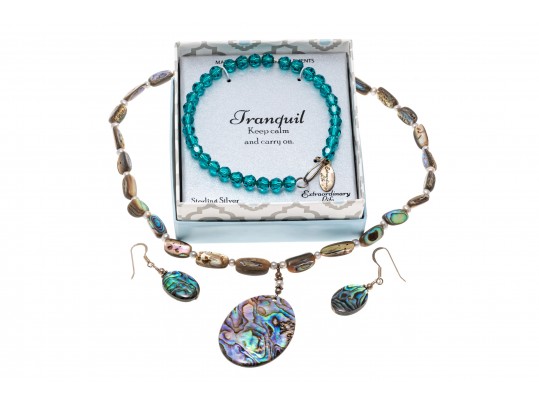 Lot Of Teal And Blue Green Color Jewelry, Including A Sterling And Abalone Necklace