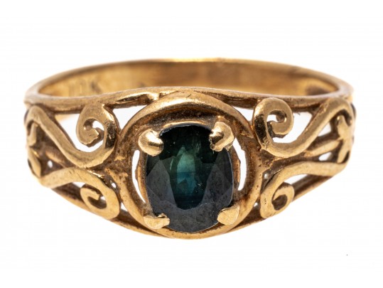 Interesting 10K Blue-Green Sapphire Ring, Size 5.75