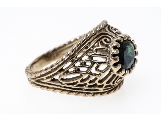 14K White Gold Stunning Blue-Green Sapphire Ring, Size 5.25