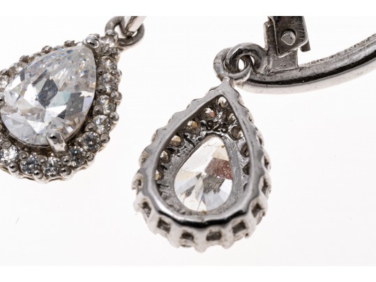 Sterling Silver Pretty Pear Shaped White CZ Halo Drop Earrings
