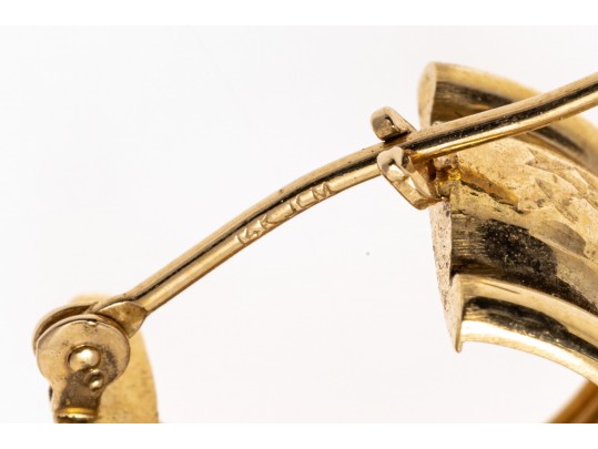 14k Yellow Gold Pretty Small Wide Chubby Diamond Cut Hoop Earring