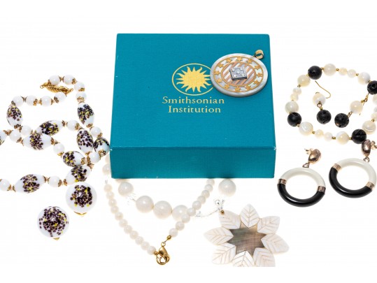 Lot Of Assorted Black And White Toned Costume Jewelry, With Mother-of-Pearl