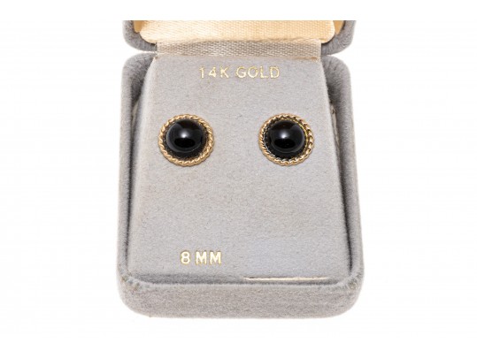 14k Yellow Gold Classic Small Black Onyx Dome Earrings