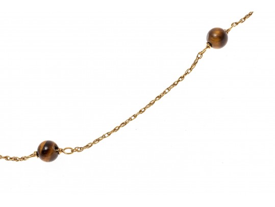Delicate 14K And Stationed Tigers Eye Beaded Necklace