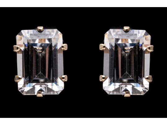14k Yellow Gold Emerald Cut CZ Stud Earrings