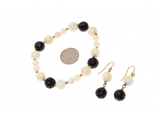 Lot Of Assorted Black And White Toned Costume Jewelry, With Mother-of-Pearl