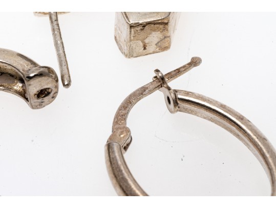 Lot Of Three Assorted Sterling Silver Pairs Of Hoop Earrings