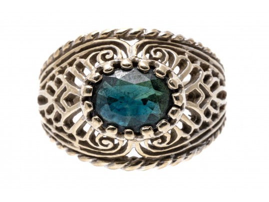 14K White Gold Stunning Blue-Green Sapphire Ring, Size 5.25