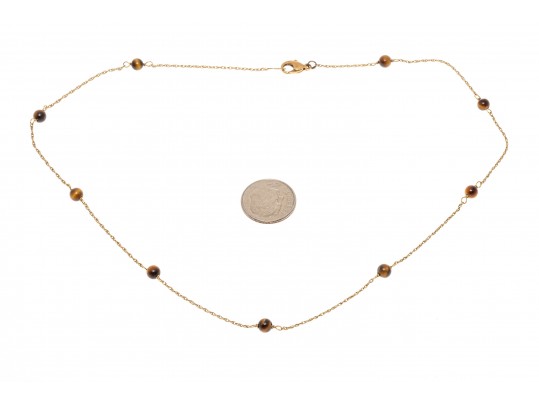 Delicate 14K And Stationed Tigers Eye Beaded Necklace