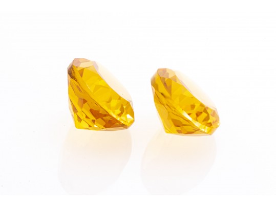 Loose Stones: Pair Of Oval Faceted, Deep Golden Yellow Citrines, 10.37 TCW