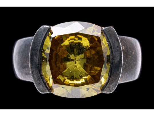 Sterling Silver Fabulous Contemporary Yellow CZ Ring, Size 7-