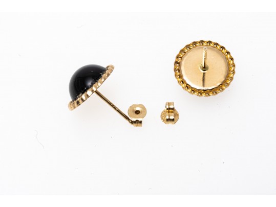 14k Yellow Gold Classic Small Black Onyx Dome Earrings