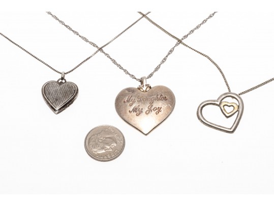 Three Sterling Heart Pendant Necklaes