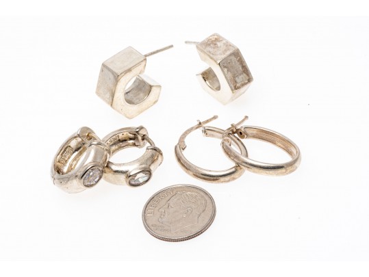 Lot Of Three Assorted Sterling Silver Pairs Of Hoop Earrings