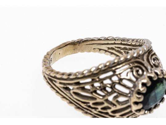 14K White Gold Stunning Blue-Green Sapphire Ring, Size 5.25