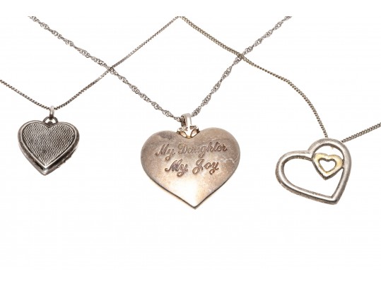 Three Sterling Heart Pendant Necklaes