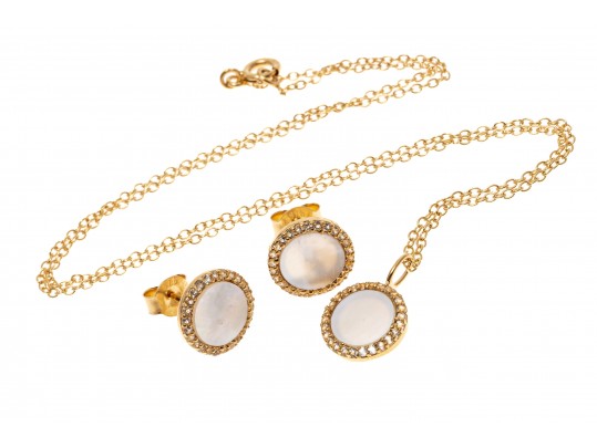 Sterling Necklace And Earrings Set With Mother Of Pearl And Topaz