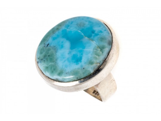 Sterling Ring With Large Larimar Stone, Size 8.5