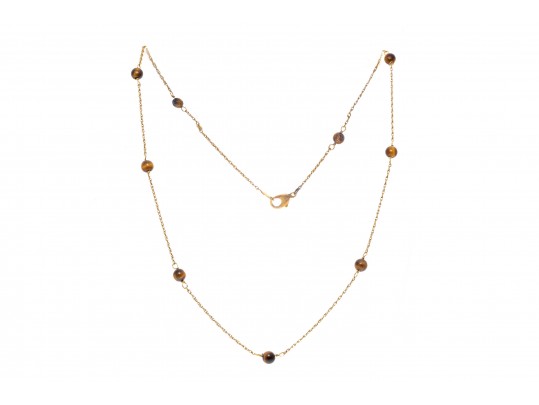 Delicate 14K And Stationed Tigers Eye Beaded Necklace