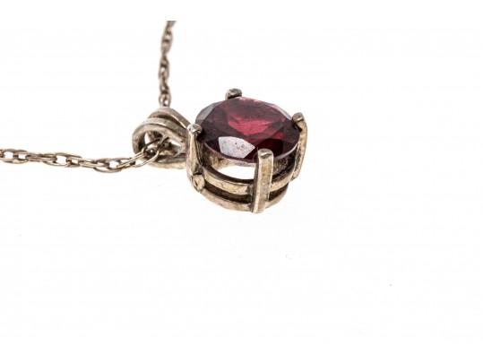 Sterling And Simple Garnet Pendant Necklace