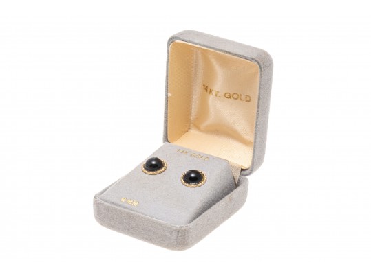 14k Yellow Gold Classic Small Black Onyx Dome Earrings