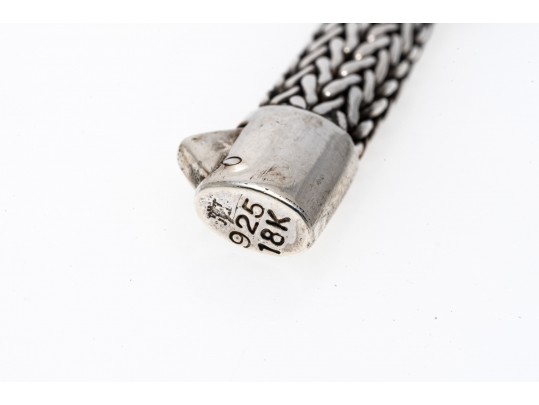 John Hardy Wonderful Classic Sterling Woven Bracelet With 18k Yg Dot Stations