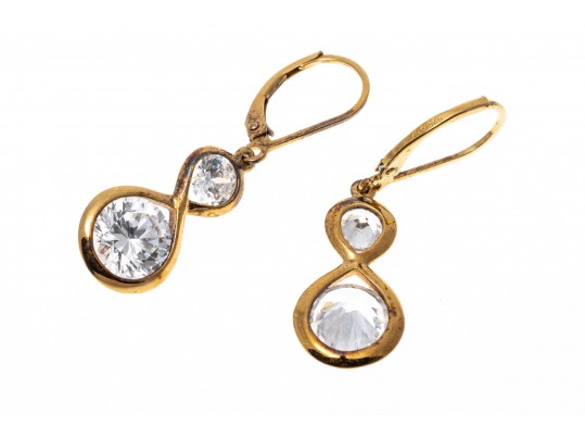 Lot Of Two Sterling Silver Vermeil Drop CZ Earrings