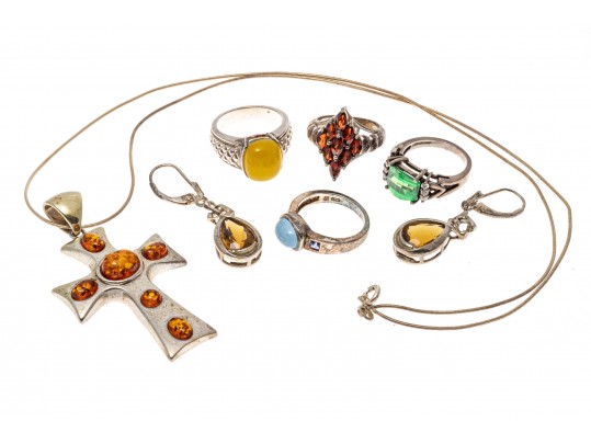 Collection Of Colorful Sterling Silver And Gemstone Jewelry