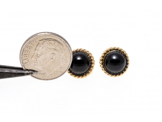 14k Yellow Gold Classic Small Black Onyx Dome Earrings