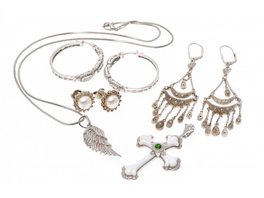 Lot Of Sterling Silver Jewelry With Accent Diamonds