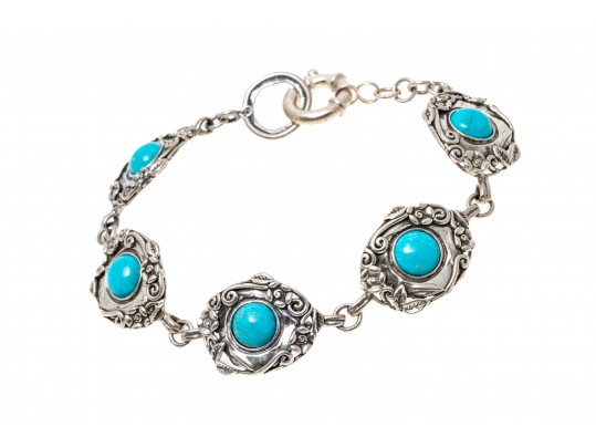 Sterling Bracelt And Ring With Turquoise And Howlite, Ring Size 7+