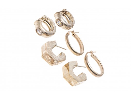 Lot Of Three Assorted Sterling Silver Pairs Of Hoop Earrings