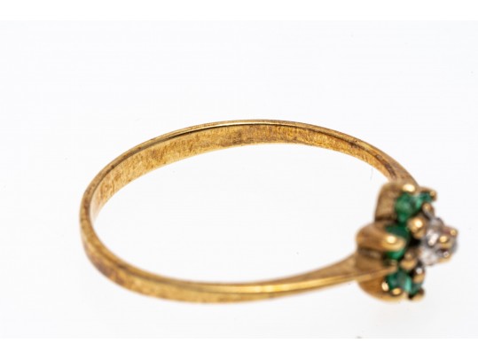 Dainty 10K Emerald And Accent Diamond Cluster Ring, Size 7-