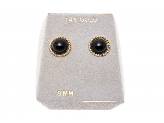 14k Yellow Gold Classic Small Black Onyx Dome Earrings