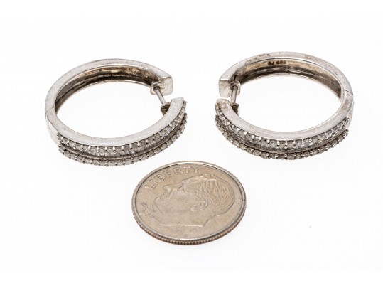 Sterling Sivler And Accent Diamond Hoop Earrings