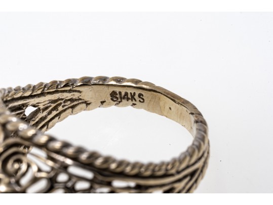 14K White Gold Stunning Blue-Green Sapphire Ring, Size 5.25