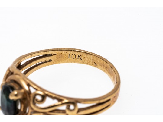 Interesting 10K Blue-Green Sapphire Ring, Size 5.75