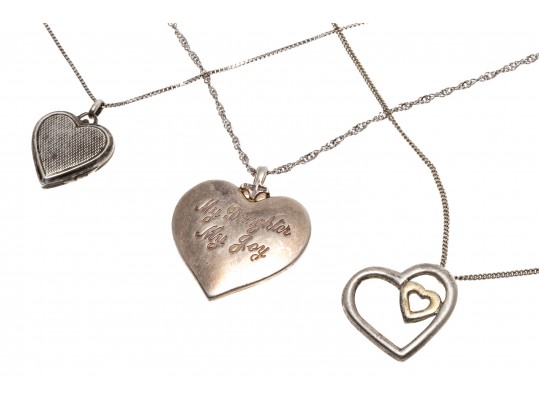 Three Sterling Heart Pendant Necklaes
