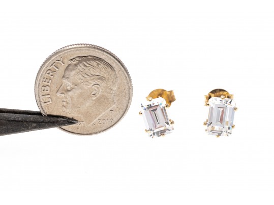 14k Yellow Gold Emerald Cut CZ Stud Earrings