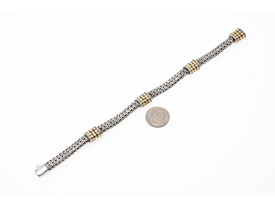 John Hardy Wonderful Classic Sterling Woven Bracelet With 18k Yg Dot Stations