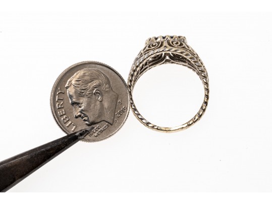 14K White Gold Stunning Blue-Green Sapphire Ring, Size 5.25