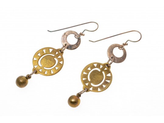 Sterling Silver And Brass Contemporary Long Drop Earrings 